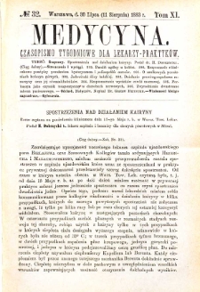 Medycyna czasopismo tygodniowe dla lekarzy praktycznych 1883 T. XI nr 32