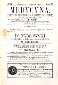 Medycyna czasopismo tygodniowe dla lekarzy praktycznych 1883 T. XI nr 33