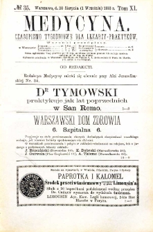 Medycyna czasopismo tygodniowe dla lekarzy praktycznych 1883 T. XI nr 35