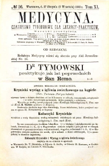 Medycyna czasopismo tygodniowe dla lekarzy praktycznych 1883 T. XI nr 36