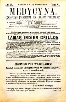 Medycyna czasopismo tygodniowe dla lekarzy praktycznych 1883 T. XI nr 38