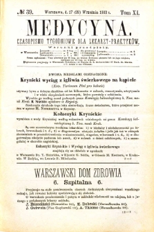 Medycyna czasopismo tygodniowe dla lekarzy praktycznych 1883 T. XI nr 39