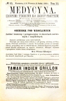 Medycyna czasopismo tygodniowe dla lekarzy praktycznych 1883 T. XI nr 40