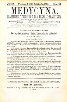 Medycyna czasopismo tygodniowe dla lekarzy praktycznych 1883 T. XI nr 42