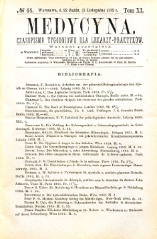 Medycyna czasopismo tygodniowe dla lekarzy praktycznych 1883 T. XI nr 44
