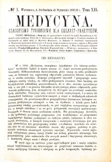Medycyna czasopismo tygodniowe dla lekarzy praktycznych 1884 T. XII nr 1