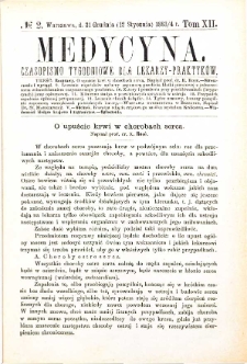 Medycyna czasopismo tygodniowe dla lekarzy praktycznych 1884 T. XII nr 2