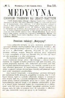 Medycyna czasopismo tygodniowe dla lekarzy praktycznych 1884 T. XII nr 3