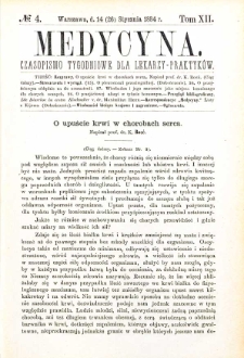 Medycyna czasopismo tygodniowe dla lekarzy praktycznych 1884 T. XII nr 4