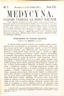 Medycyna czasopismo tygodniowe dla lekarzy praktycznych 1884 T. XII nr 7
