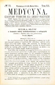 Medycyna czasopismo tygodniowe dla lekarzy praktycznych 1884 T. XII nr 12