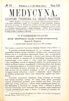 Medycyna czasopismo tygodniowe dla lekarzy praktycznych 1884 T. XII nr 13