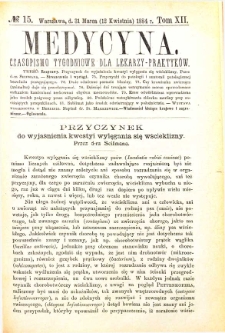 Medycyna czasopismo tygodniowe dla lekarzy praktycznych 1884 T. XII nr 15