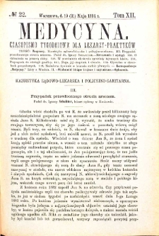 Medycyna czasopismo tygodniowe dla lekarzy praktycznych 1884 T. XII nr 22