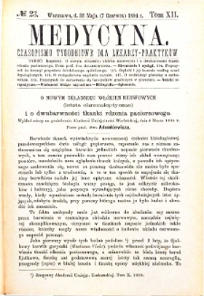 Medycyna czasopismo tygodniowe dla lekarzy praktycznych 1884 T. XII nr 23