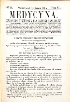 Medycyna czasopismo tygodniowe dla lekarzy praktycznych 1884 T. XII nr 24