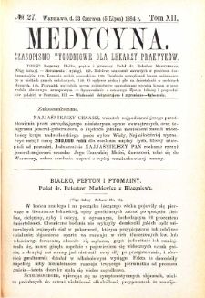 Medycyna czasopismo tygodniowe dla lekarzy praktycznych 1884 T. XII nr 27