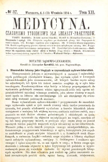 Medycyna czasopismo tygodniowe dla lekarzy praktycznych 1884 T. XII nr 33