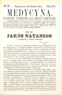 Medycyna czasopismo tygodniowe dla lekarzy praktycznych 1884 T. XII nr 38