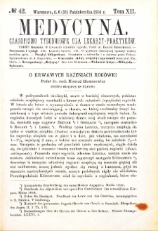 Medycyna czasopismo tygodniowe dla lekarzy praktycznych 1884 T. XII nr 42