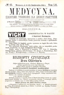 Medycyna czasopismo tygodniowe dla lekarzy praktycznych 1884 T. XII nr 43