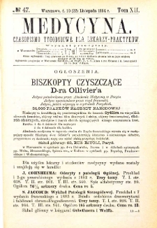 Medycyna czasopismo tygodniowe dla lekarzy praktycznych 1884 T. XII nr 47