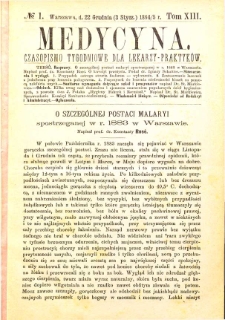 Medycyna czasopismo tygodniowe dla lekarzy praktycznych 1885 T. XIII nr 1