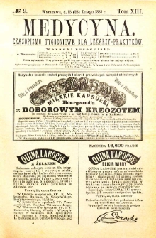 Medycyna czasopismo tygodniowe dla lekarzy praktycznych 1885 T. XIII nr 9