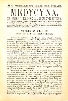 Medycyna czasopismo tygodniowe dla lekarzy praktycznych 1885 T. XIII nr 14