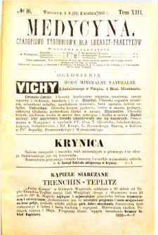 Medycyna czasopismo tygodniowe dla lekarzy praktycznych 1885 T. XIII nr 16
