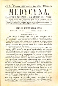 Medycyna czasopismo tygodniowe dla lekarzy praktycznych 1885 T. XIII nr 18
