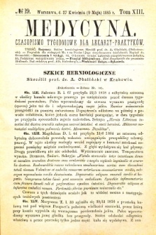 Medycyna czasopismo tygodniowe dla lekarzy praktycznych 1885 T. XIII nr 19