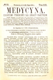Medycyna czasopismo tygodniowe dla lekarzy praktycznych 1885 T. XIII nr 22