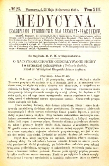 Medycyna czasopismo tygodniowe dla lekarzy praktycznych 1885 T. XIII nr 23