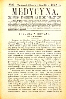 Medycyna czasopismo tygodniowe dla lekarzy praktycznych 1885 T. XIII nr 27