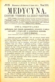 Medycyna czasopismo tygodniowe dla lekarzy praktycznych 1885 T. XIII nr 1-52