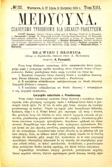 Medycyna czasopismo tygodniowe dla lekarzy praktycznych 1885 T. XIII nr 32