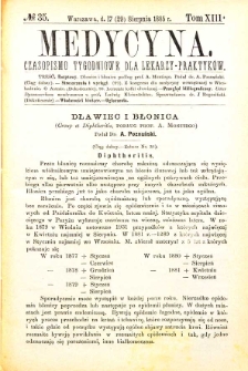 Medycyna czasopismo tygodniowe dla lekarzy praktycznych 1885 T. XIII nr 35