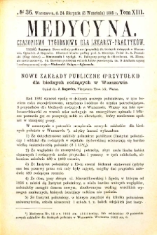 Medycyna czasopismo tygodniowe dla lekarzy praktycznych 1885 T. XIII nr 36