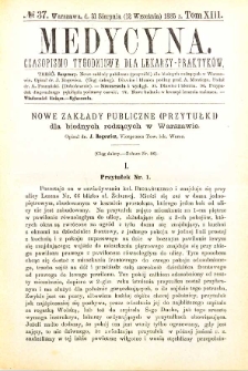 Medycyna czasopismo tygodniowe dla lekarzy praktycznych 1885 T. XIII nr 37