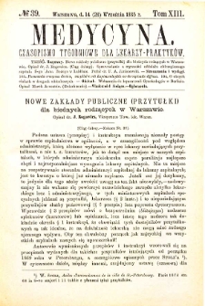 Medycyna czasopismo tygodniowe dla lekarzy praktycznych 1885 T. XIII nr 39