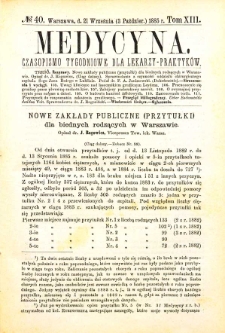Medycyna czasopismo tygodniowe dla lekarzy praktycznych 1885 T. XIII nr 40