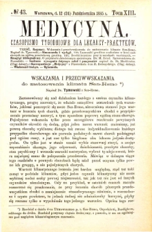 Medycyna czasopismo tygodniowe dla lekarzy praktycznych 1885 T. XIII nr 43
