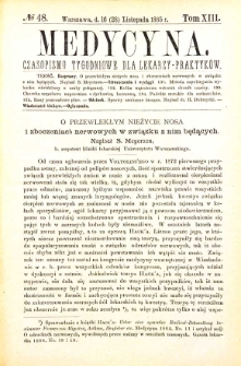 Medycyna czasopismo tygodniowe dla lekarzy praktycznych 1885 T. XIII nr 48