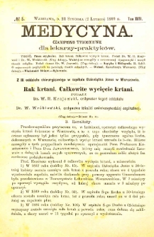 Medycyna czasopismo tygodniowe dla lekarzy praktycznych 1888-1889 T. XVII nr 5