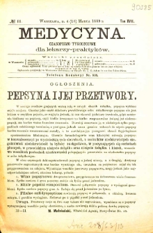Medycyna czasopismo tygodniowe dla lekarzy praktycznych 1888-1889 T. XVII nr 11