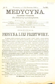 Medycyna czasopismo tygodniowe dla lekarzy praktycznych 1888-1889 T. XVII nr 15