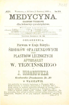 Medycyna czasopismo tygodniowe dla lekarzy praktycznych 1888-1889 T. XVII nr 31
