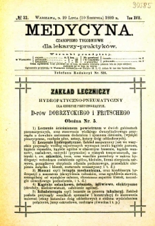 Medycyna czasopismo tygodniowe dla lekarzy praktycznych 1888-1889 T. XVII nr 32