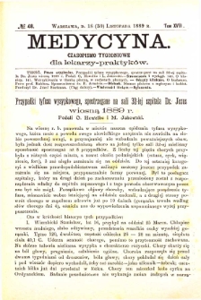 Medycyna czasopismo tygodniowe dla lekarzy praktycznych 1888-1889 T. XVII nr 48